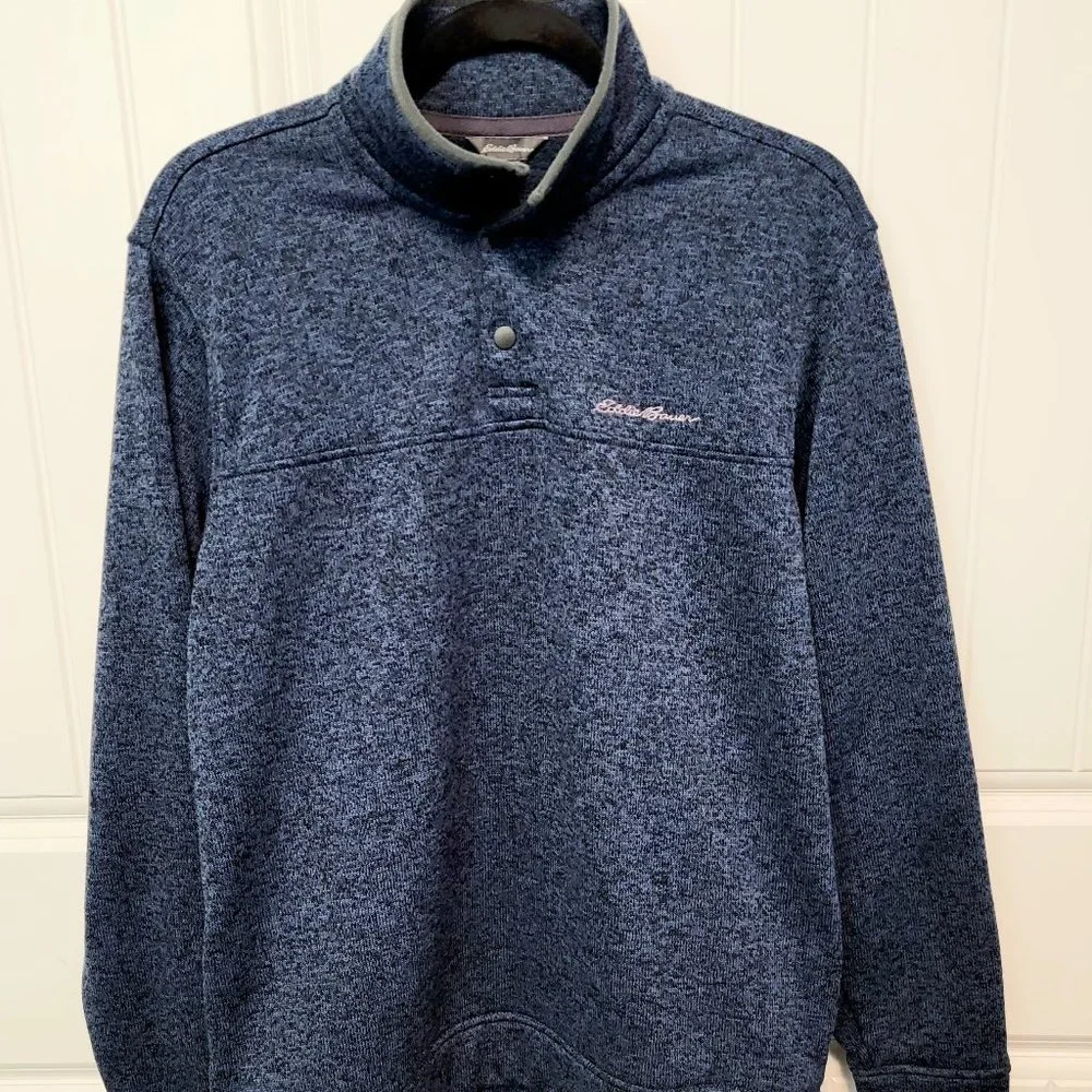 Eddie Bauer Men’s Large Radiator Fleece Pullover 1/4 Snap Front Top Navy Heather